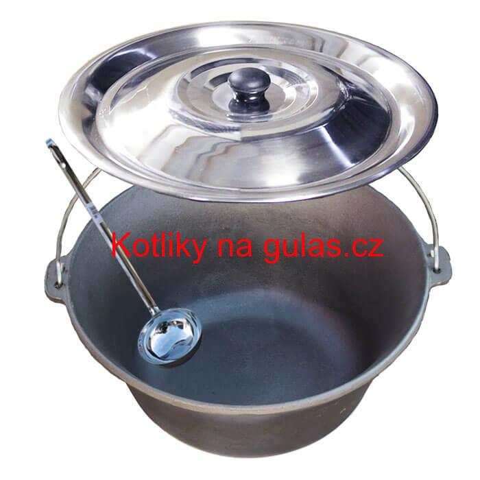 Litinový kotlík 22 L + nerezová poklice