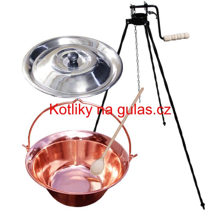 Měděný kotlík 14 L + stojan s kladkou VAR