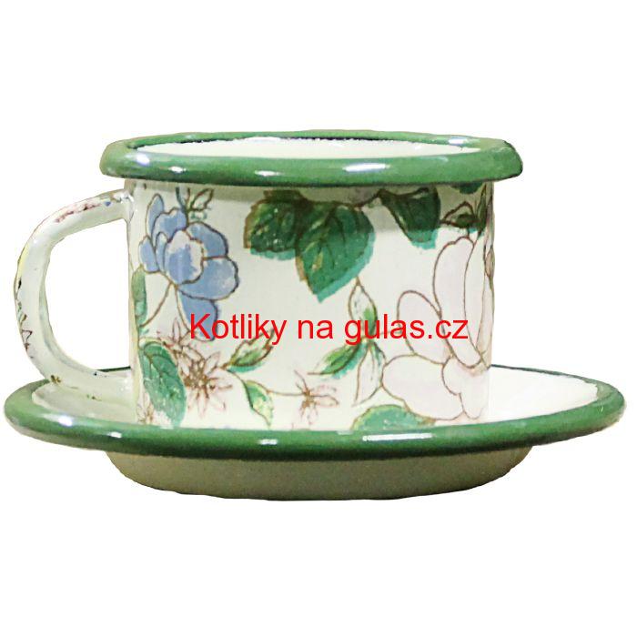 Smaltovaný šálek + podšálek