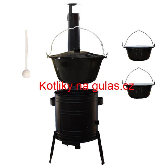 Smaltovaný kotlík 25 L (1,2 mm) + kovová kotlina 42 CLASSIC (KOV) + 2 smaltované servírovací kotlíky 0,8 L