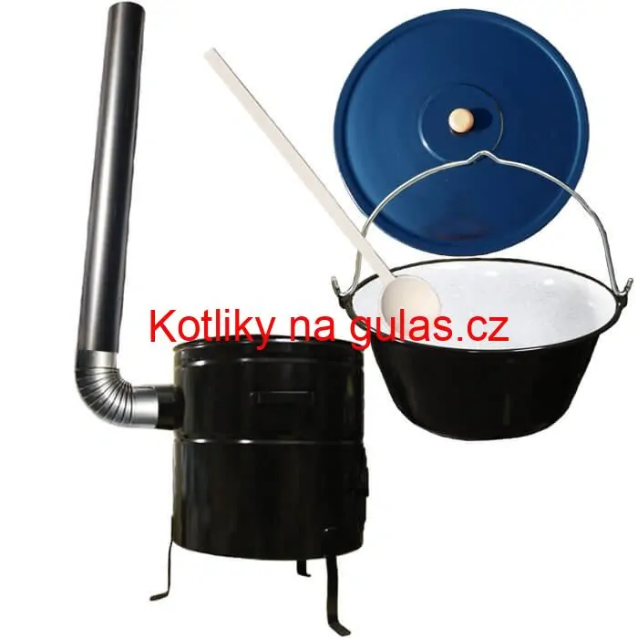 Smaltovaný kotlík 50 L (1,2 mm) + kovová kotlina 50 CLASSIC (KOV) + kouřovod Max Party