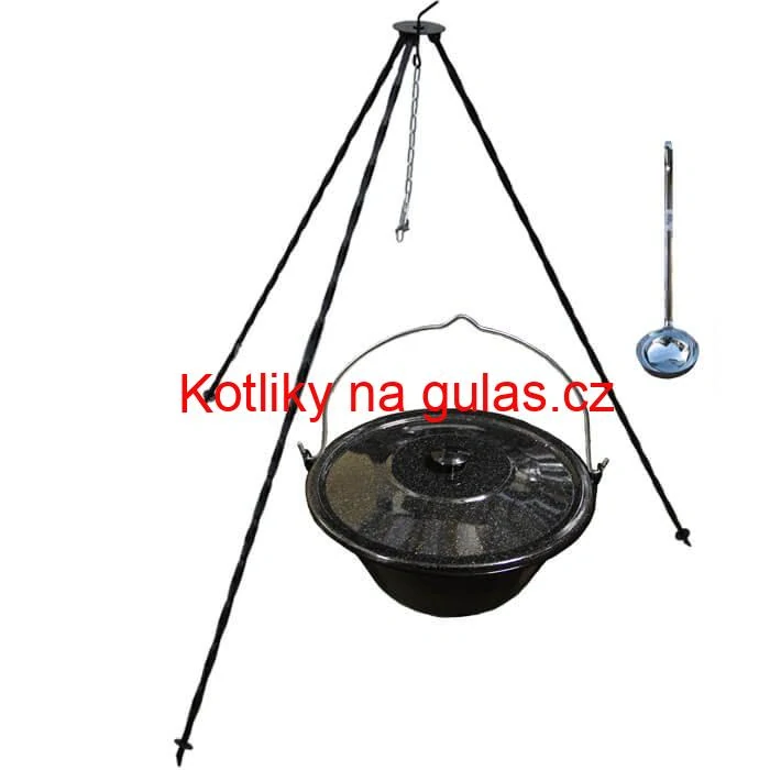 Smaltovaný kotlík 10 L poklice + trojnožka 1,20 m
