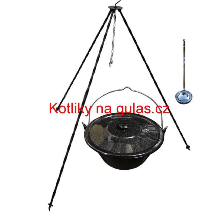 Smaltovaný kotlík 30 L poklice + teleskopická trojnožka 1,40 m