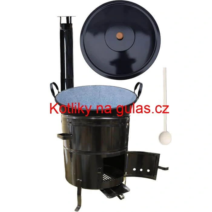 Zabijačkový smaltovaný kotel 60 L + kovová kotlina 53 cm + kouřovod