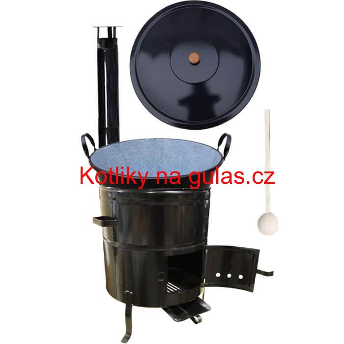 Zabijačkový smaltovaný kotel 70 L + kovová kotlina 56 cm + kouřovod