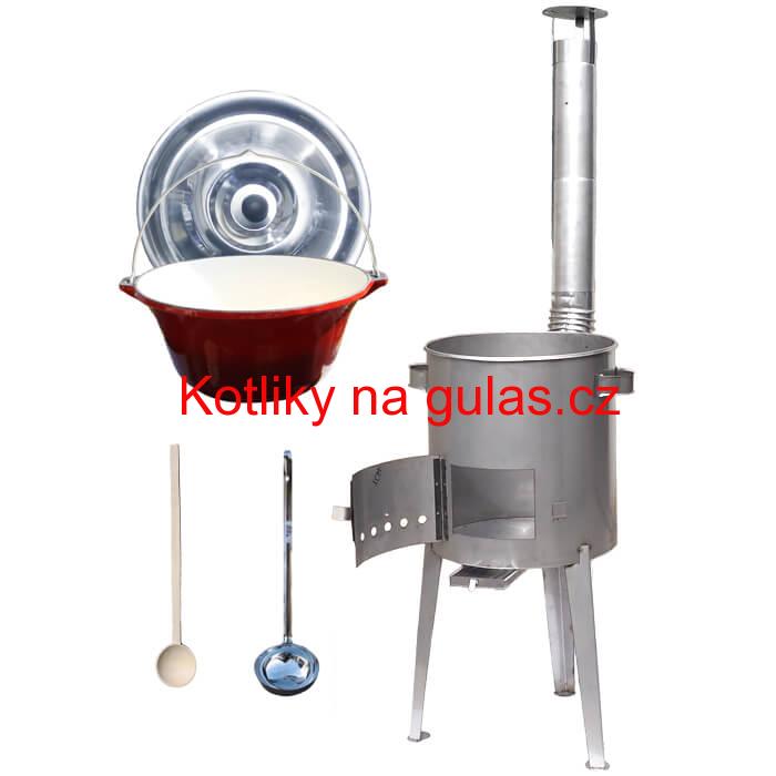 Litinový kotlík 16 L + nerezová kotlina a naběračka LUXUS