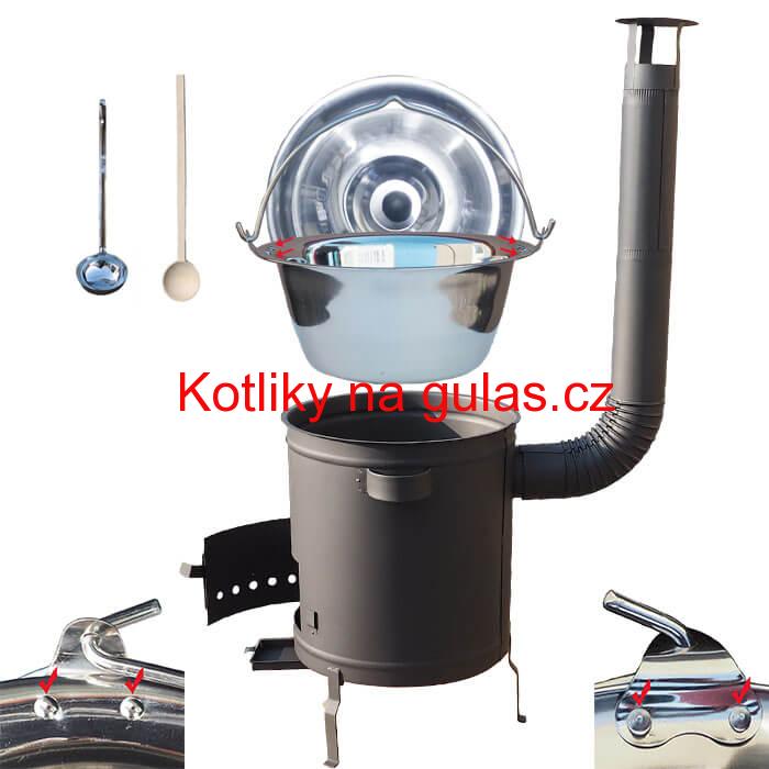 Nerezový kotlík 20 L (0,8 mm) s zesílený s nýty + hrubostěnná (1,5 mm) a žáruvzdorná kotlina 42 PLUS 600