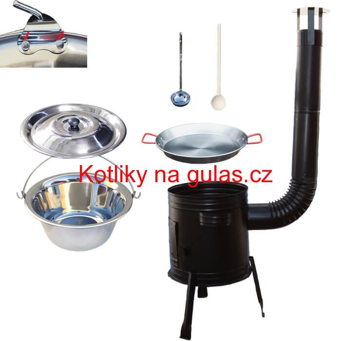 Paella ocelová pánev 46 cm s nerezovým kotlíkem 20 L (0,8 mm) a kotlinou