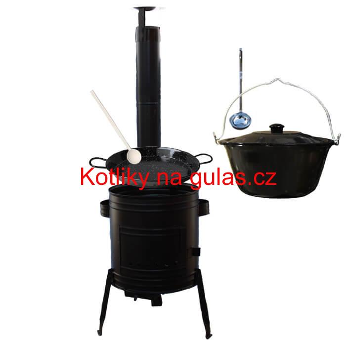 Paella smaltovaná pánev 34 cm se smaltovaným kotlíkem 8 L (1,2 mm) a kotlinou
