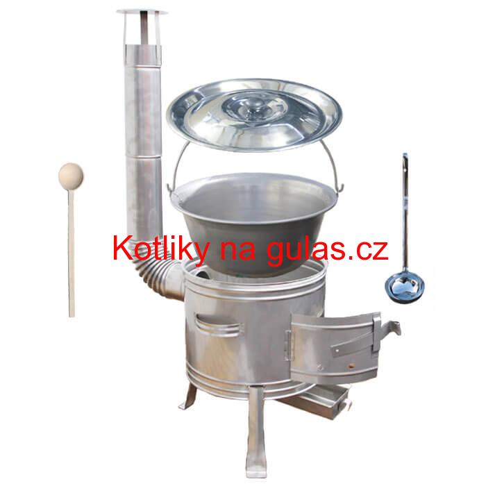 Železný kotlík 30 L (0,75 mm) + nerezová kotlina 45 cm + vařečka a naběračka TOPLUX