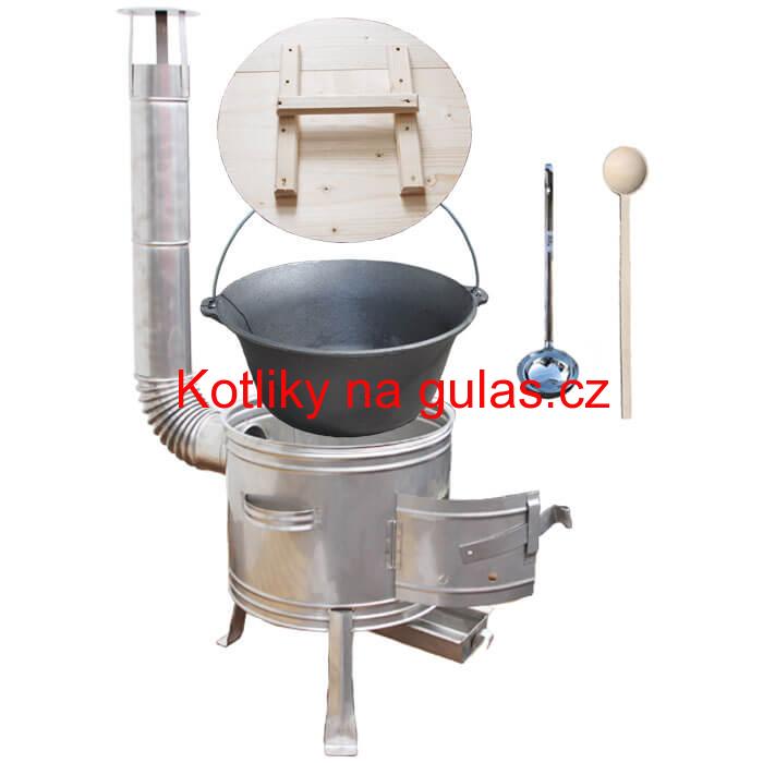 Litinový kotlík 22 L (0,8 cm) + nerezová kotlina 45 cm + vařečka a naběračka TOPLUX