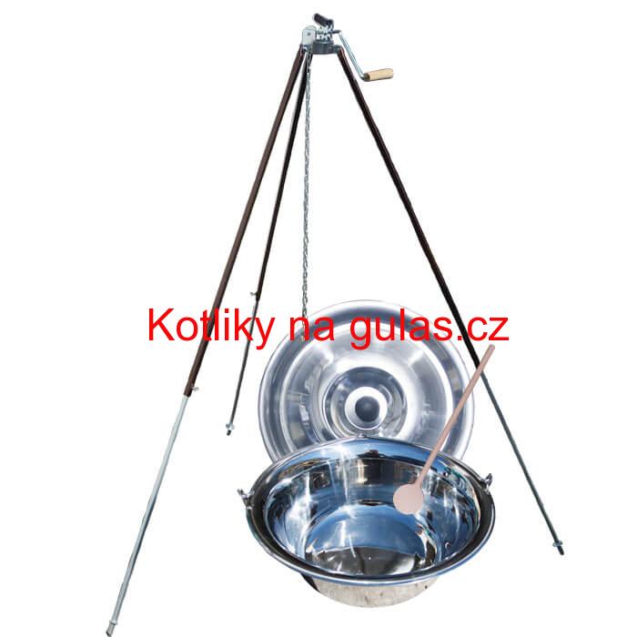 Nerezový kotlík 30 L (1,2 mm) + teleskopická trojnožka s pojistnou kladkou + poklice