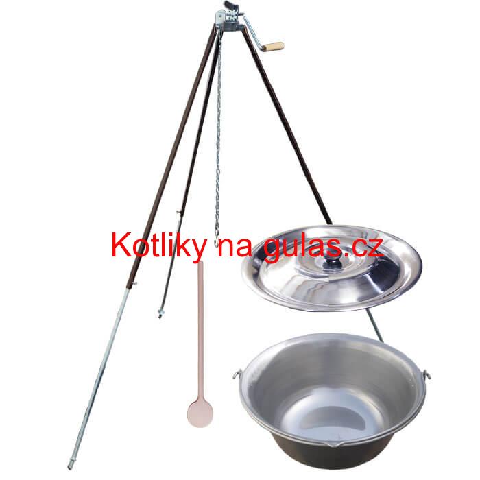 Nerezový kotlík 15 L (1,5 mm) + teleskopická trojnožka s pojistnou kladkou + poklice