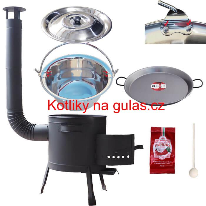 Zesílený nerezový kotlík 15 L (0,8 mm) + Paella ocelová pánev + nízká žáruvzdorná kotlina 36 cm PLUS 600