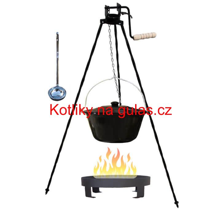 Smaltovaný kotlík 13 L (1,2 mm) + Ohniště + stojan s kladkou VAR