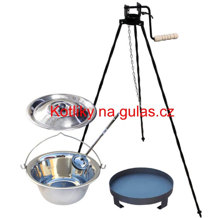 Nerezový kotlík 22 L (0,8 mm) + Ohniště + stojan s kladkou VAR