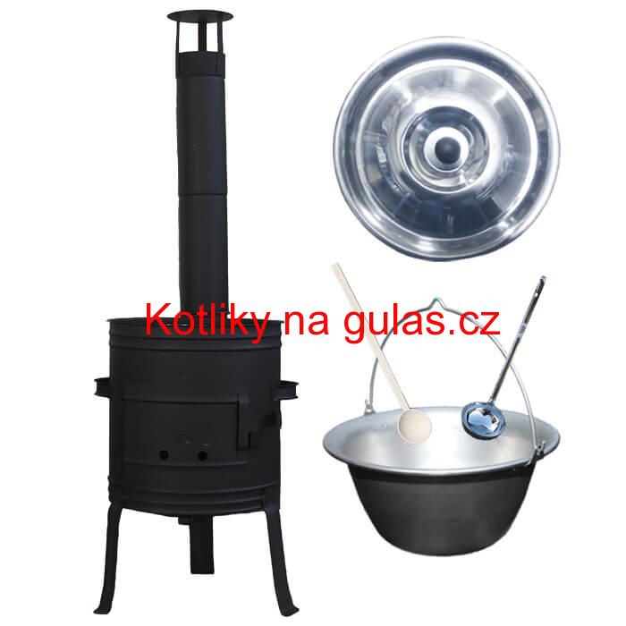 Nerezový kotlík 10 L (1,5 mm) + nízká žáruvzdorná kotlina 33 cm PLUS 700 + vařečka a naběračka