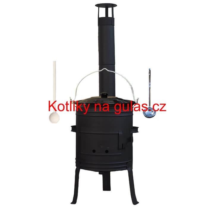 Smaltovaný kotlík 10 L (1,2 mm) + nízká žáruvzdorná kotlina 33 cm PLUS 700 + vařečka a naběračka