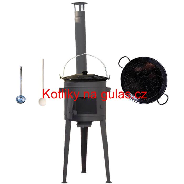 Smaltovaný kotlík 20 L (1,2 mm) + Paella smaltovaná pánev 46 cm + žáruvzdorná vysoká kotlina 42 PLUS 600