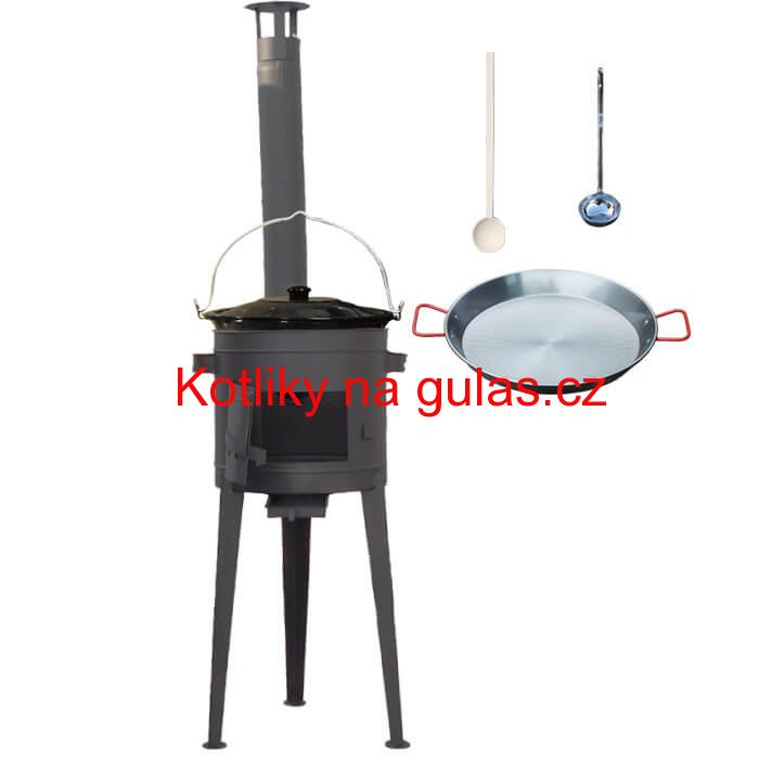 Smaltovaný kotlík 20 L (1,2 mm) + Paella ocelová pánev 46 cm + žáruvzdorná vysoká kotlina 42 PLUS 600