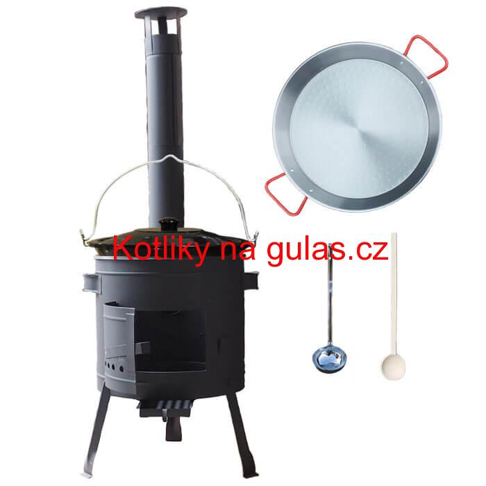 Smaltovaný kotlík 20 L + Paella ocelová pánev 46 cm + žáruvzdorná nízká kotlina 42 PLUS 600