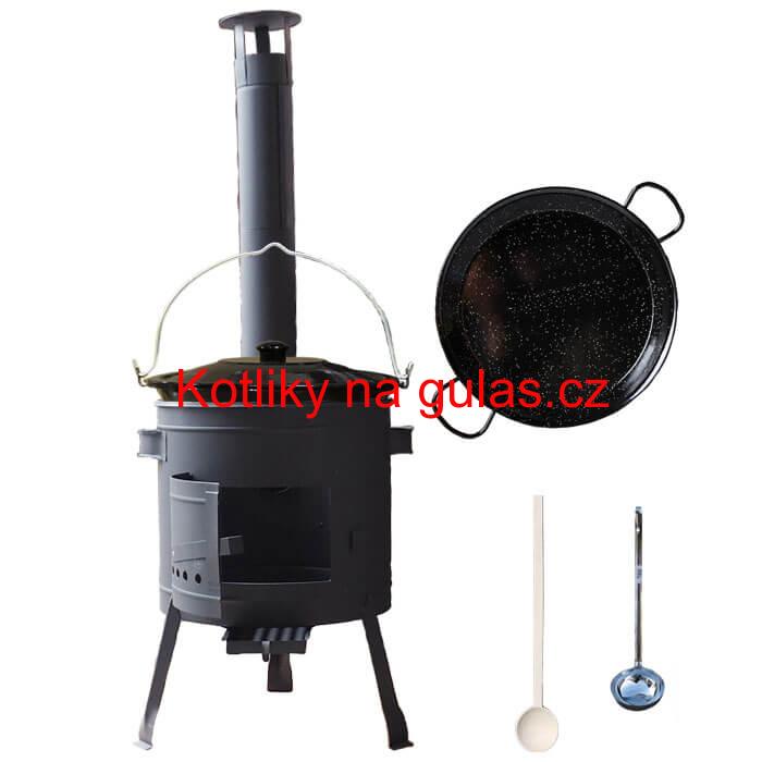 Smaltovaný kotlík 16 L + Paella smaltovaná pánev 42 cm + žáruvzdorná nízká kotlina 39 PLUS 600