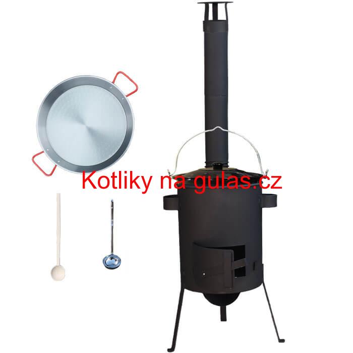 Smaltovaný kotlík 16 L + Paella ocelová pánev 42 cm + žáruvzdorná kotlina 39 PLUS 600 s roštem na popel 4 mm