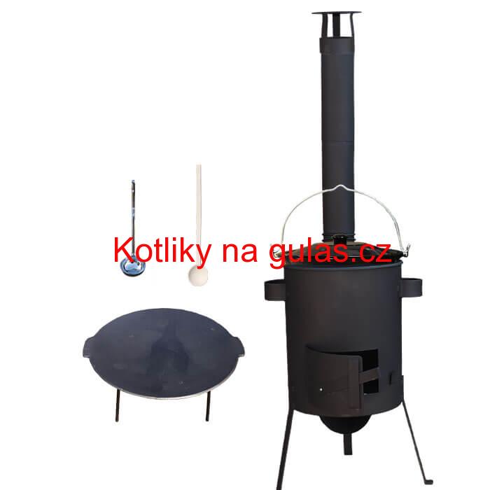 Smaltovaný kotlík 20 L + Litinová pánev 45 cm + žáruvzdorná kotlina 42 PLUS 600 s roštem na popel 4 mm