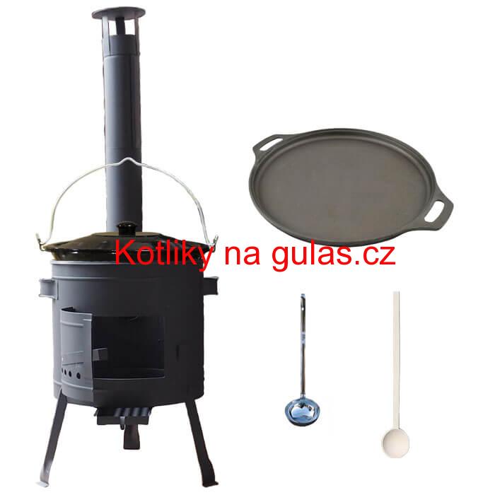 Smaltovaný kotlík 20 L (1,2 mm) + Litinová pánev 43 cm + žáruvzdorná kotlina 42 PLUS 600