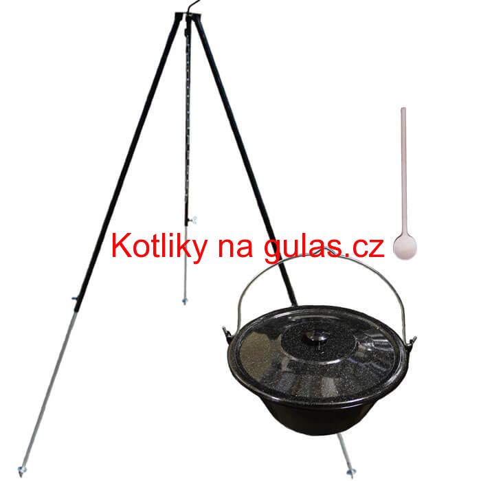 Smaltovaný kotlík 50 L + poklice + teleskopicka trojnožka 1,7 m