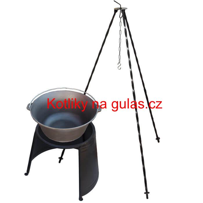 Litinový kotlík 7,2 L + chránič plamene 32 cm + trojnožka 1,2 m