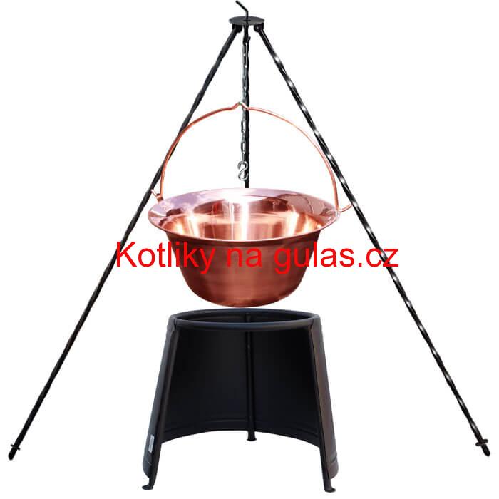 Měděný kotlík 20 L (1,2 mm) + chránič plamene 43 cm  + trojnožka 1,2 m
