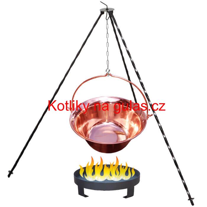 Měděný kotlík 10 L (1,2 mm) + trojnožka 1,2 m + ohniště 36 cm
