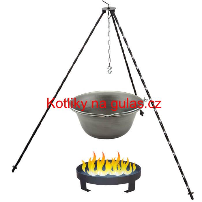 Železný kotlík 20 L (0,75 mm) + trojnožka 1,2 m + ohniště 36 cm