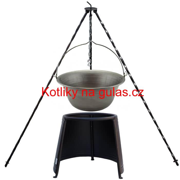 Železný kotlík 10 L (0,75 mm) + chránič plamene 37 cm + trojnožka 1,2 m