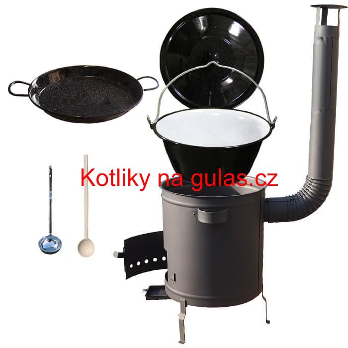 Smaltovaný kotlík 13 L (1,2 mm) + Paella pánev 38 cm + silnostěnná (1,5 mm) žáruvzdorná kotlina (1,5 mm) 36 PLUS 600