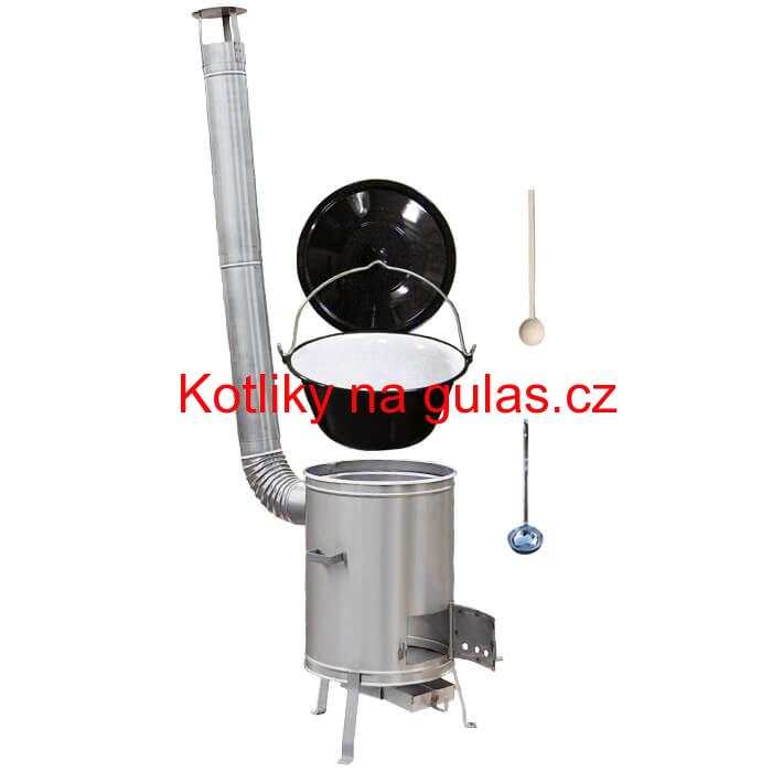 Smaltovaný kotlík 25 L (1,2 mm) + nerezová kotlina 42 cm LUX + vařečka a naběračka