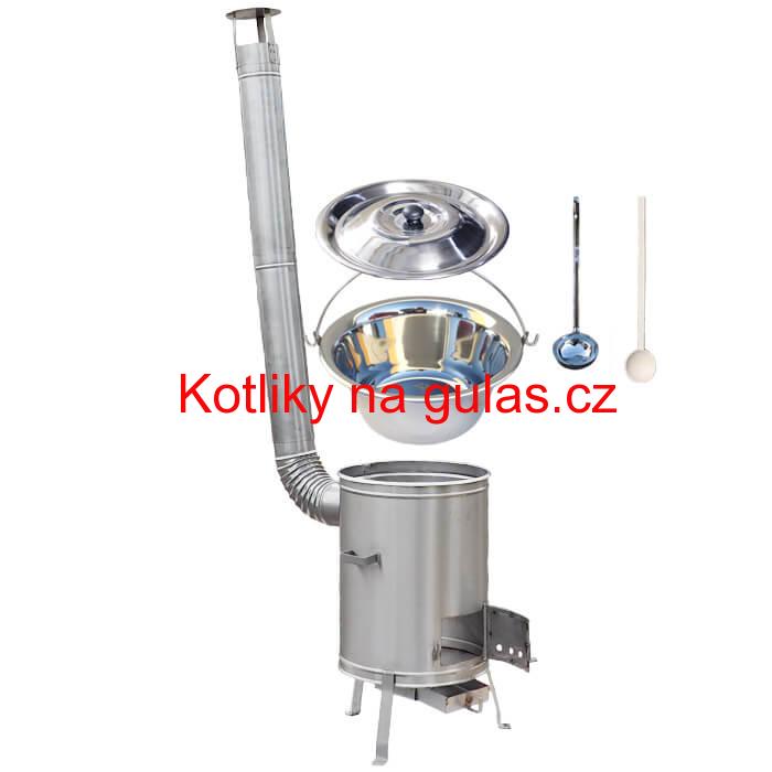 Nerezový kotlík 30 L (0,8 mm) zesílený s nýty + nerezová kotlina 45 cm LUX + vařečka a naběračka