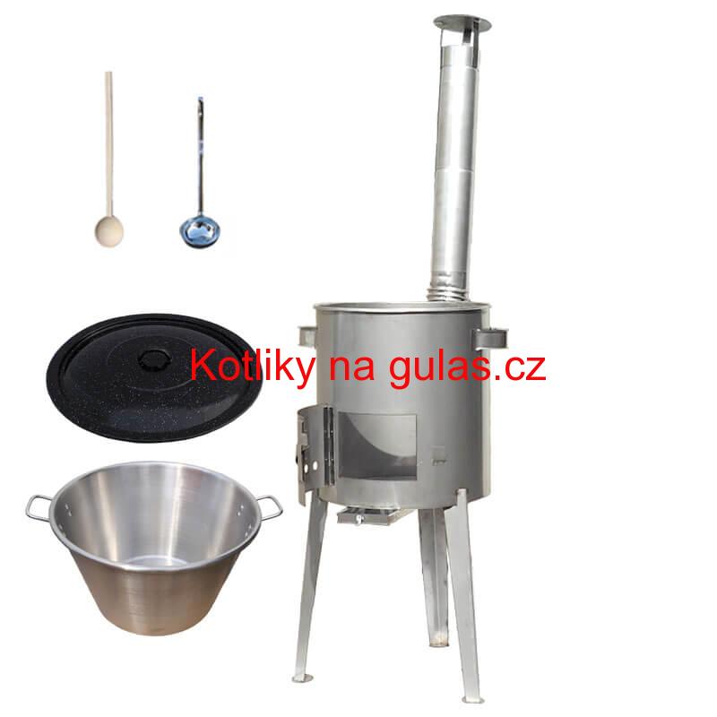 Nerezový kotel 40 L (1,2 mm) + nerezová kotlina 45 cm LUXUS + naběračka a vařečka