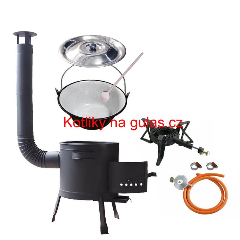 Smaltovaný kotlík (1,2 mm) 20 L + litinový hořák 5,5 kW + nízká kotlina 42 PLUS 600 + nerezová poklice INOX