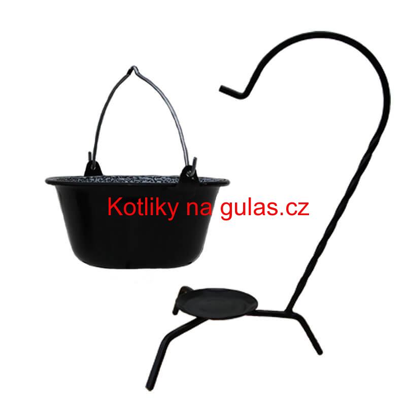 Servírovací kotlík na guláš smaltovaný černý 0,8 l + stojánek