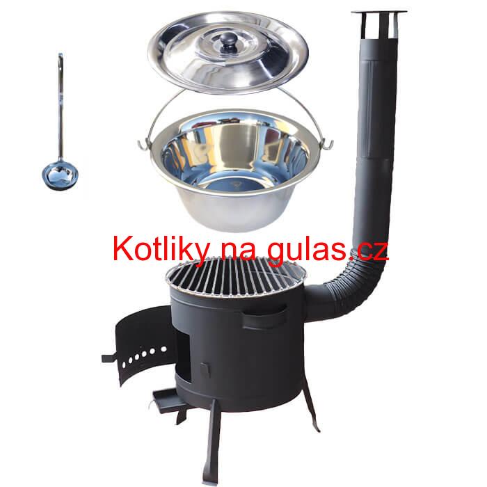 Nerezový kotlík 20 L (1,2 mm) INOX + Nerezový rošt 45 cm + nízká žáruvzdorná kotlina 42 cm PLUS 600
