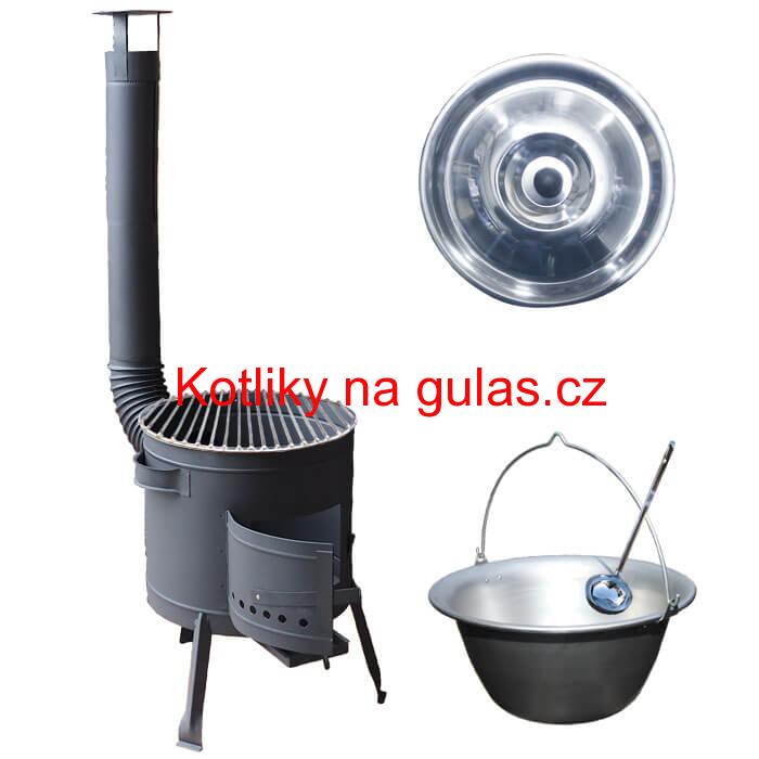 Nerezový kotlík 20 L (1,5 mm) + Nerezový rošt 45 cm + nízká žáruvzdorná kotlina 42 cm PLUS 600