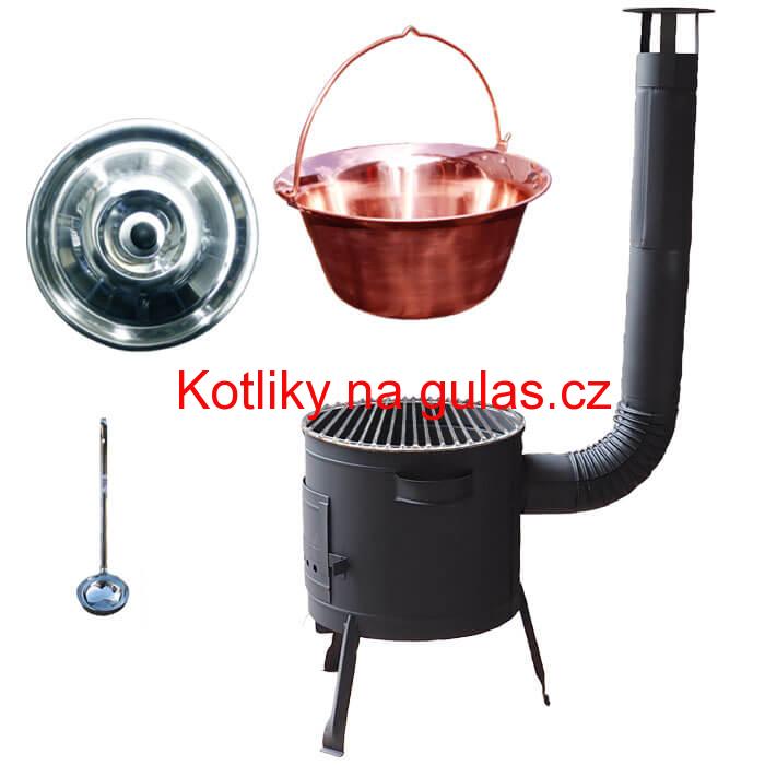 Měděný kotlík 20 L (1,2 mm) + Nerezový rošt 45 cm + nízká žáruvzdorná kotlina 42 cm PLUS 600