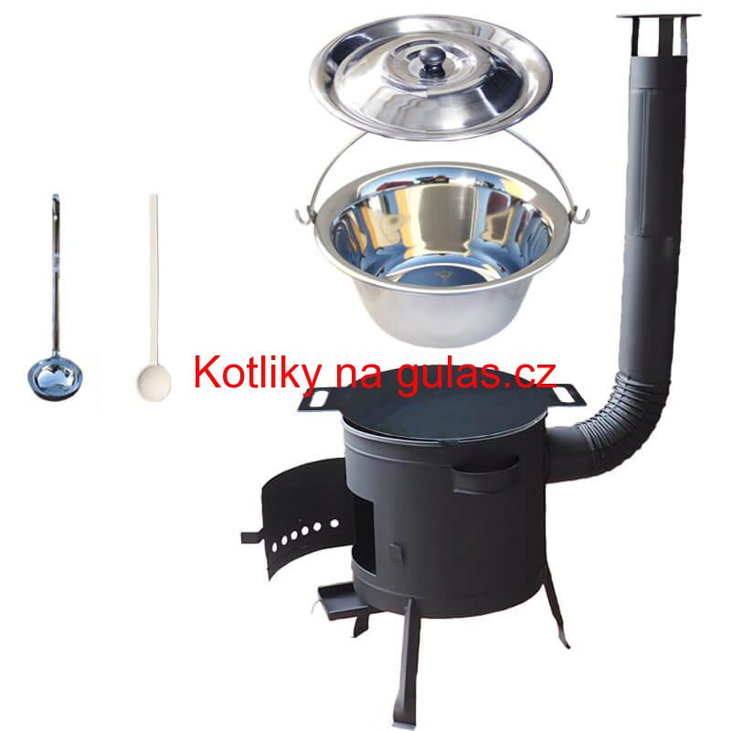 Nerezový kotlík 14 L (0,8 mm) INOX + železná pánev 38 cm UNI + kotlina 36 cm PLUS 600