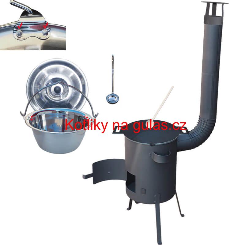 Nerezový kotlík 15 L (0,8 mm) s nýty + železná pánev 38 cm UNI + kotlina 36 cm PLUS 600 4 MM