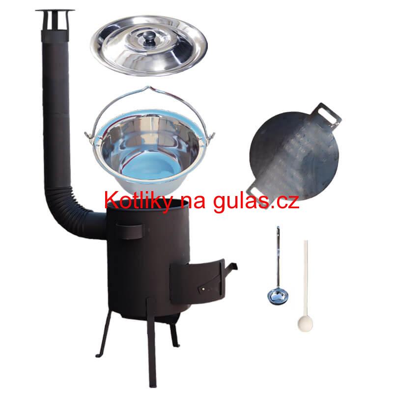 Nerezový kotlík 22 L (0,8 mm) INOX + železná pánev 44 cm UNI + kotlina 42 cm PLUS 600 4 MM