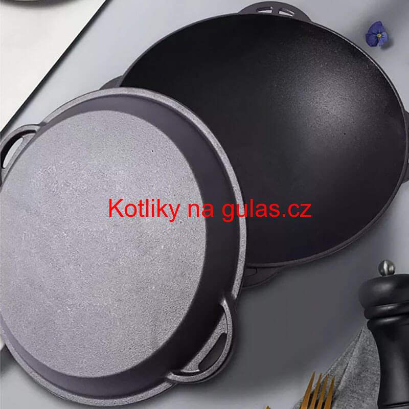 Litinový wok s poklicí (panvicí) 32 cm 3 v 1
