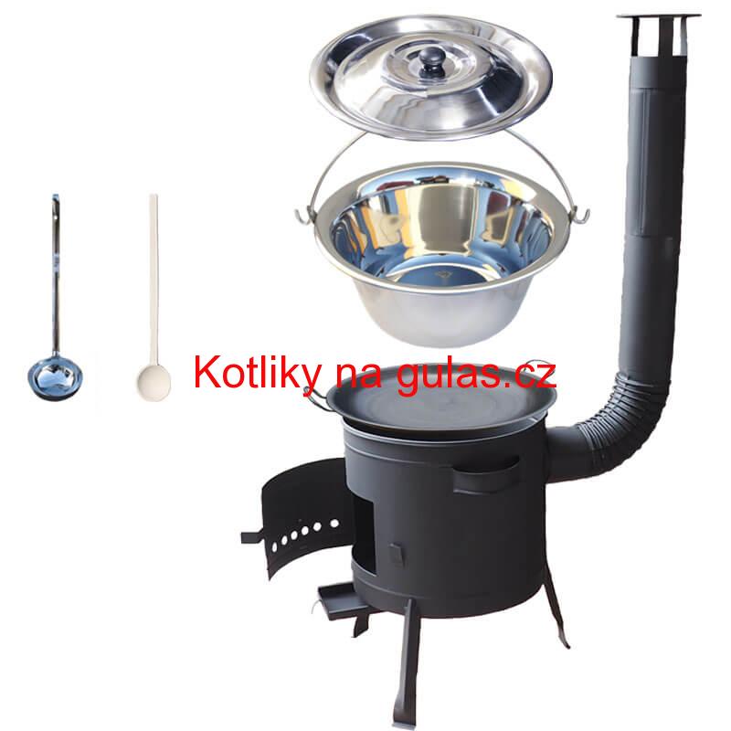 Nerezový kotlík 20 L (1,2 mm) + železná pánev 46 cm WOK + nízká žáruvzdorná kotlina 42 cm PLUS 600