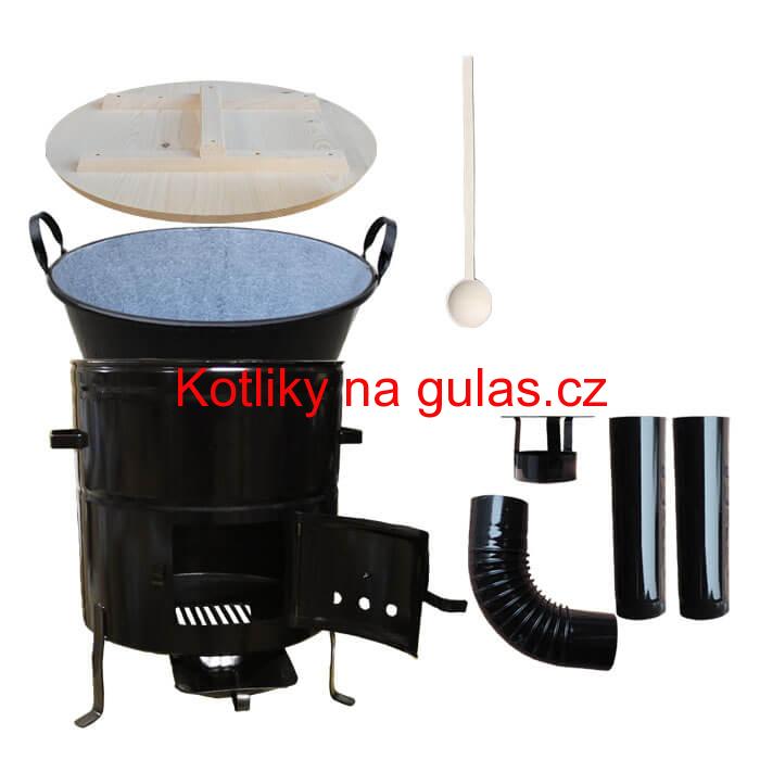 Zabijačkový smaltovaný kotel 100 L + kovová kotlina 60 cm + vařečka